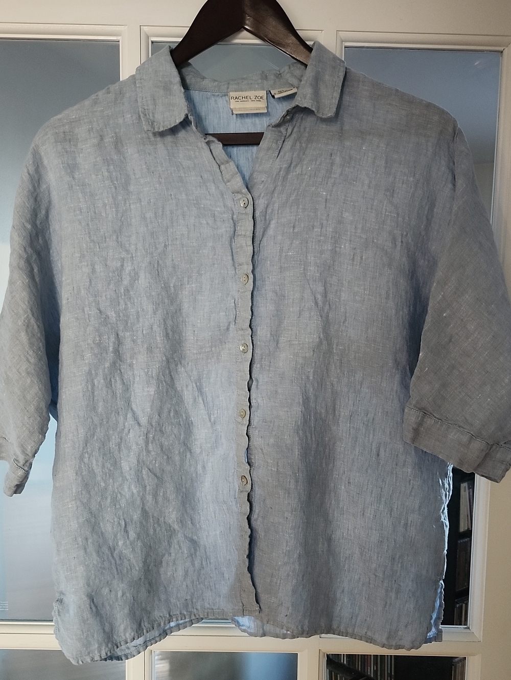 Rachel Zoe Pale Blue Linen Button-Front Casual Shirt